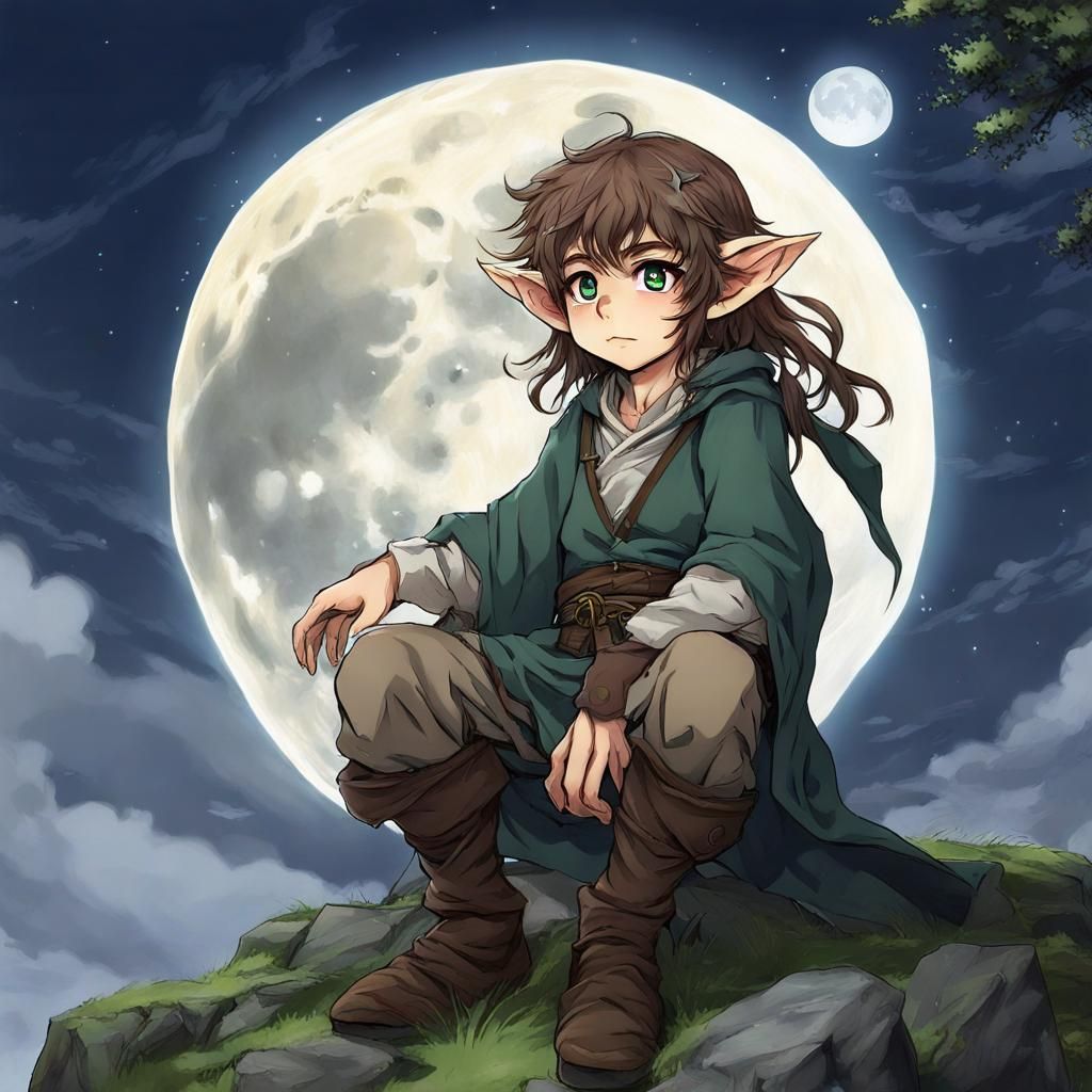Moonlit Halfling Druid in Anime Style