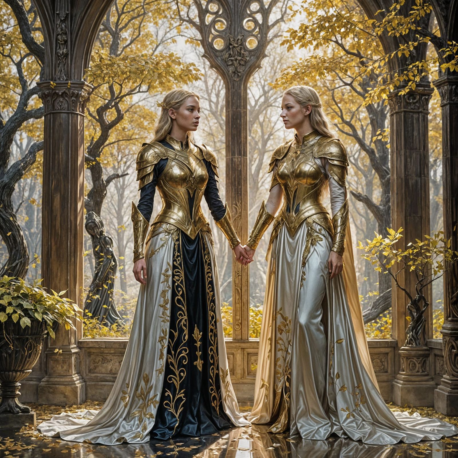 Elven Ladies in Court, as Oil Painting