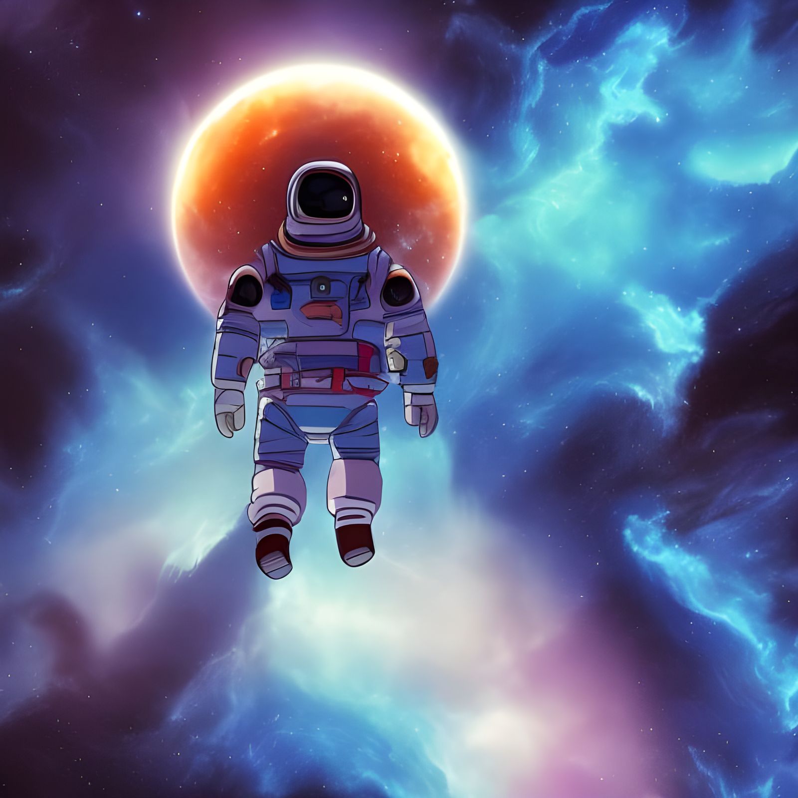 Astronaut in Blue Space: Anime-Inspired Digital Art