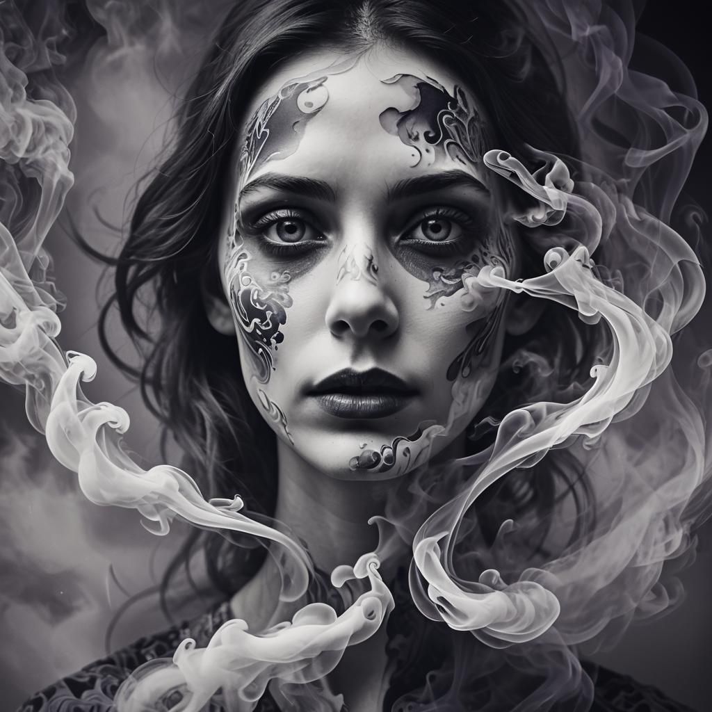Surreal Monochrome Portrait with Distorted Features