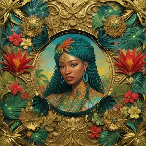 Tropical Paradise Collage in Baroque and Impressionist Style...