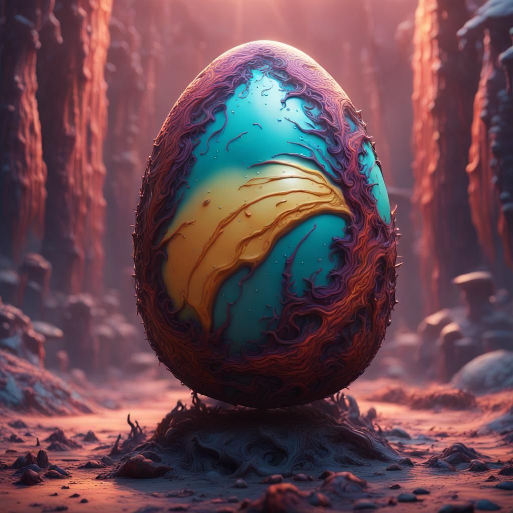 Trippy Egg: Detailed Matte Painting in Deep Color