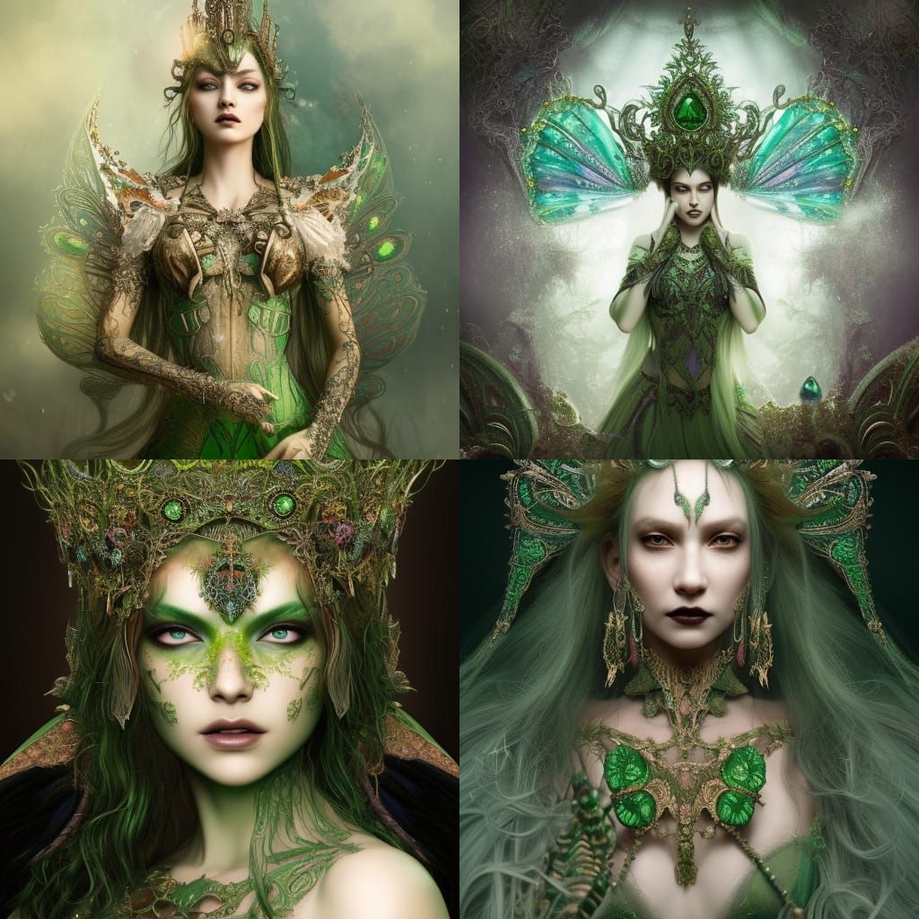 Gothic Fairy Queen Portrait in Green Jewel Armor