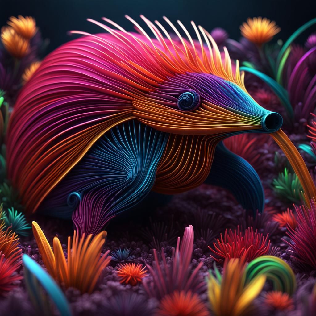 Neon Echidna Paper Quilling in Detailed Matte Painting