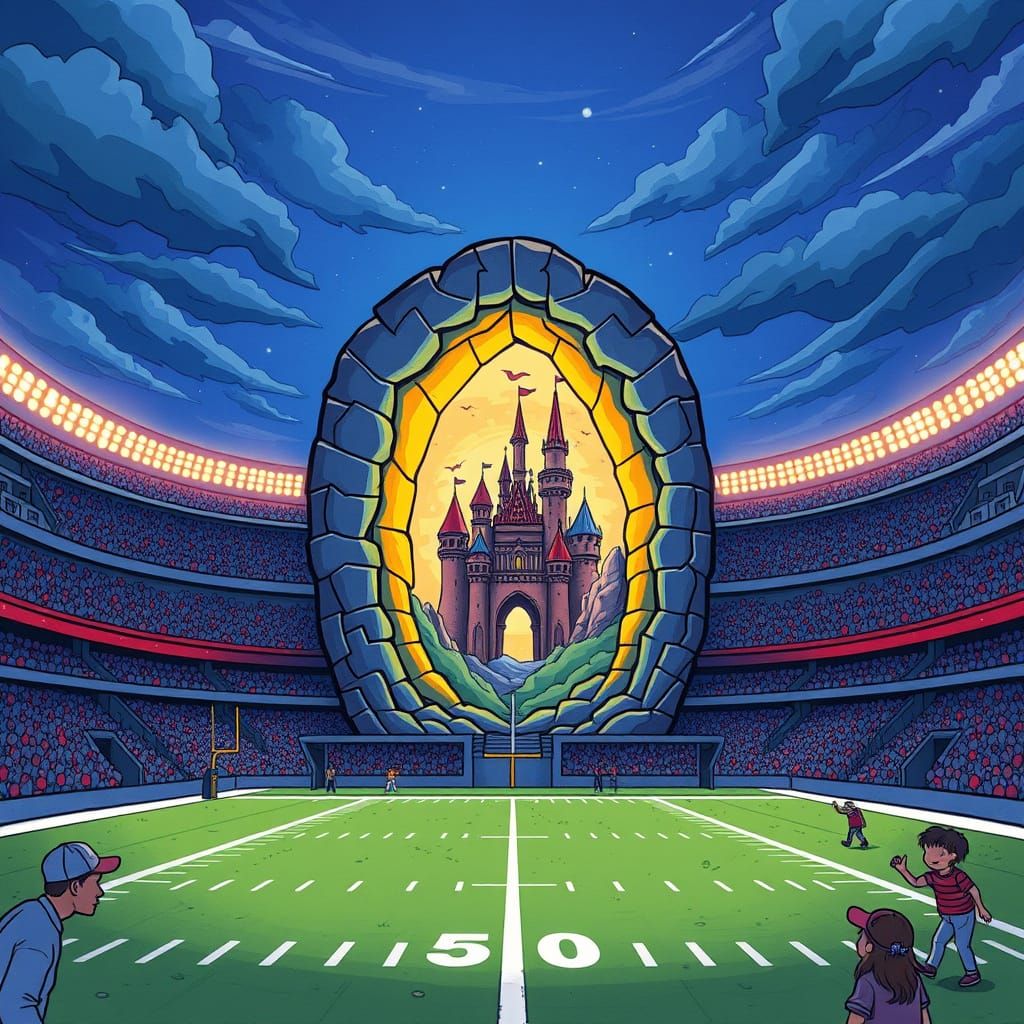 Cartoon Portal Opens at Football Stadium