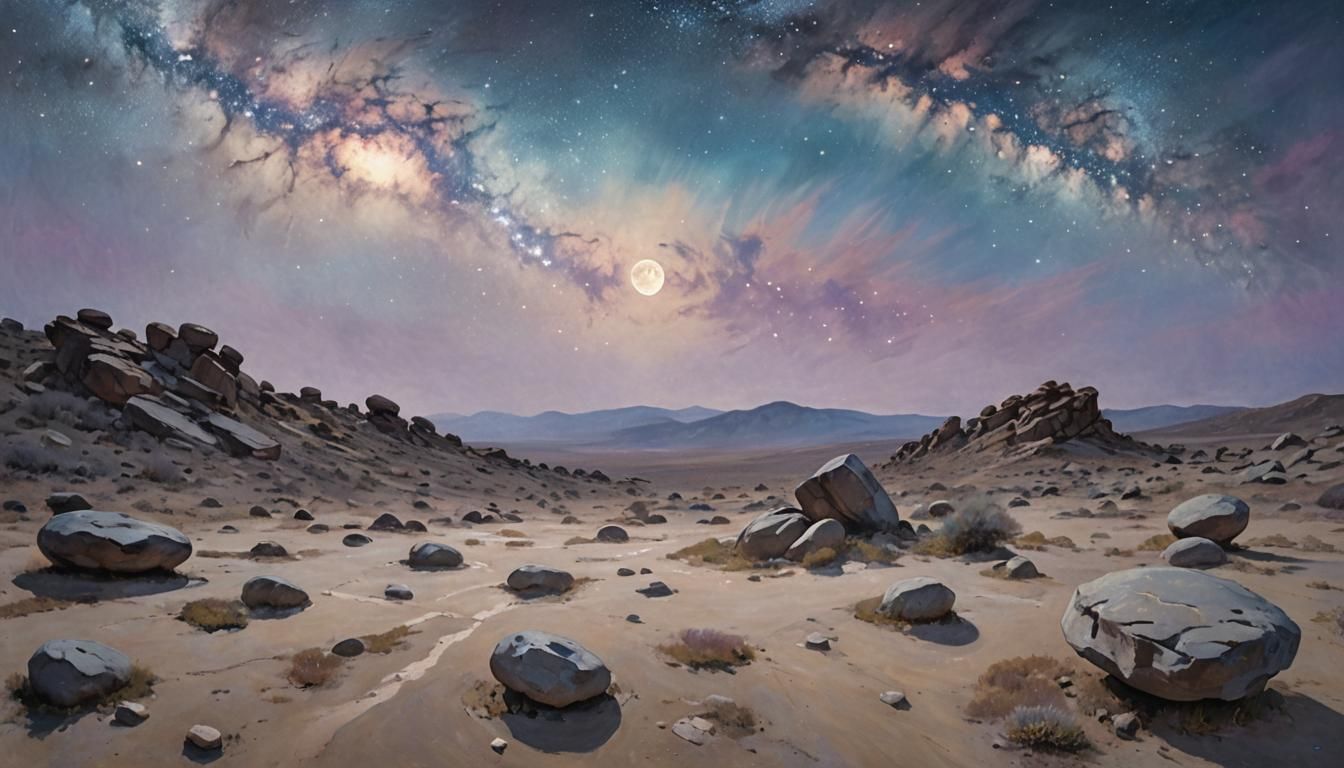 Impressionist Moons over Barren Landscape