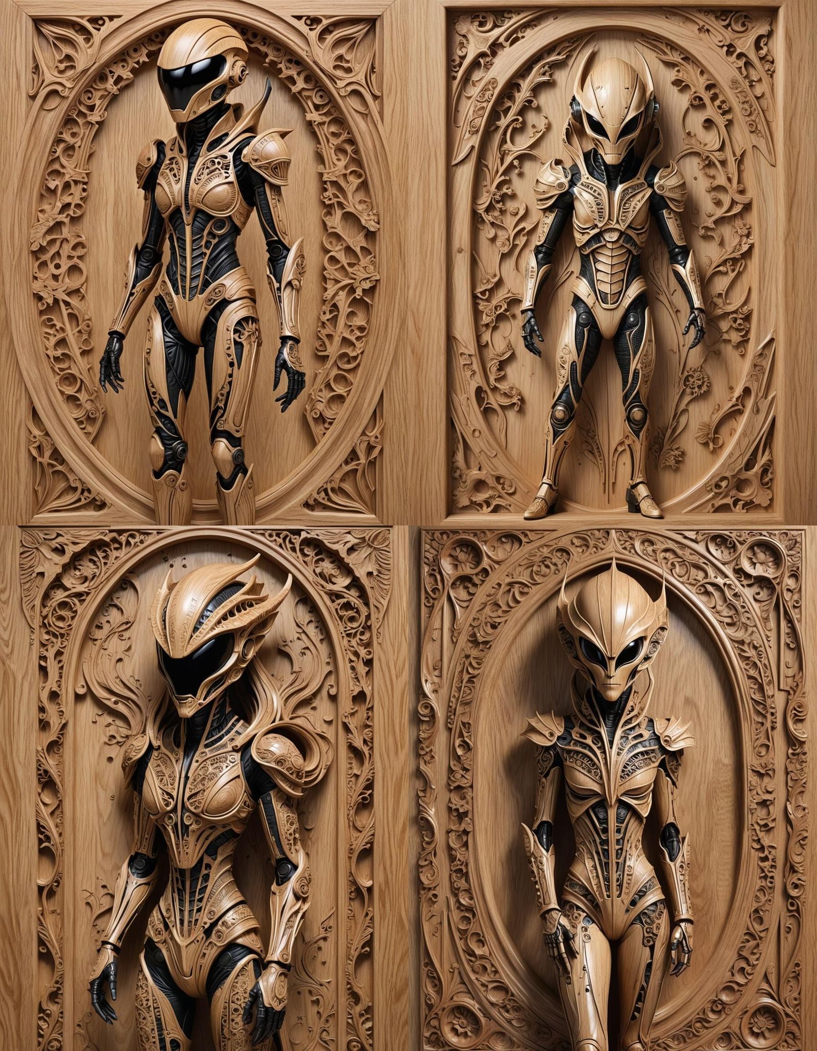Alien Figure Stiletto Cut in Oak Frame