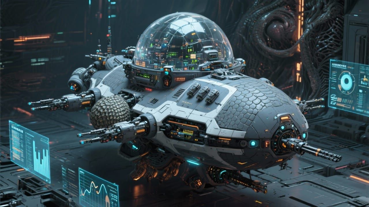 Alien Dreadnaught Warship with Biomechanical Weapons in Futu...