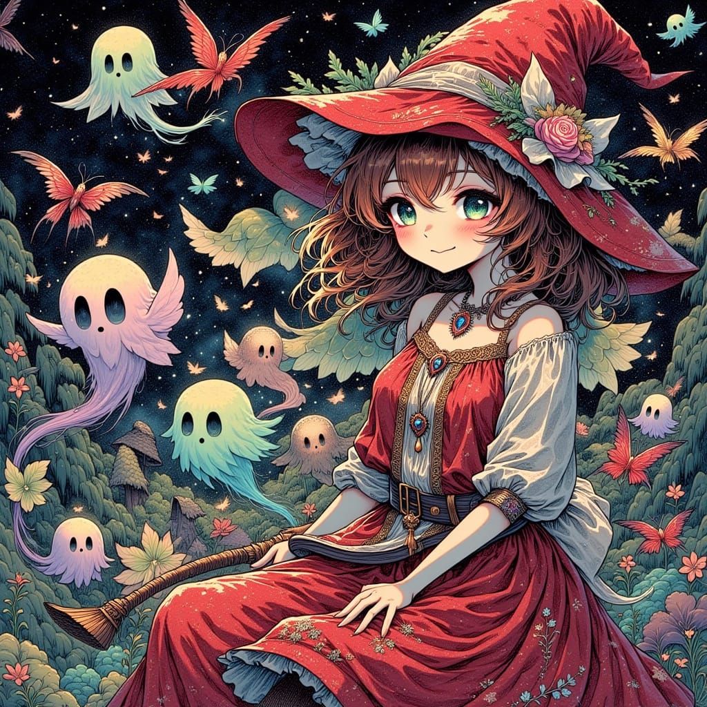 80s Anime Witch and Ghosts on Magical Adventure