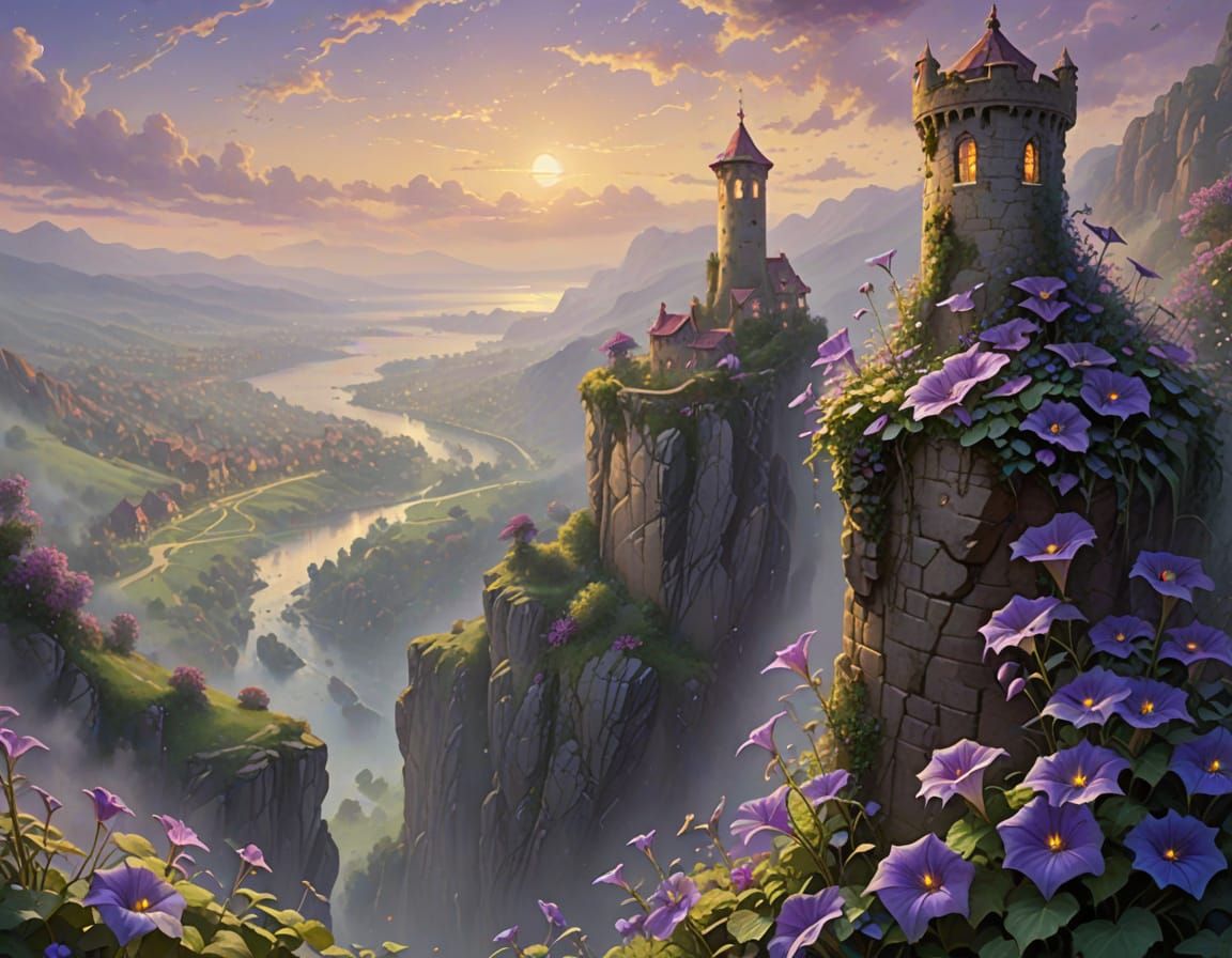 Enchanted Tower Ablaze With Morning Glory