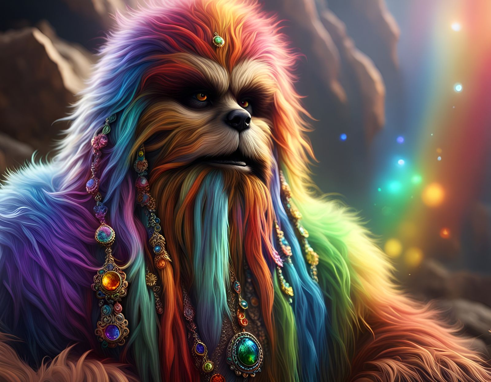 Rainbow Wookiee with Filigree and Crystals