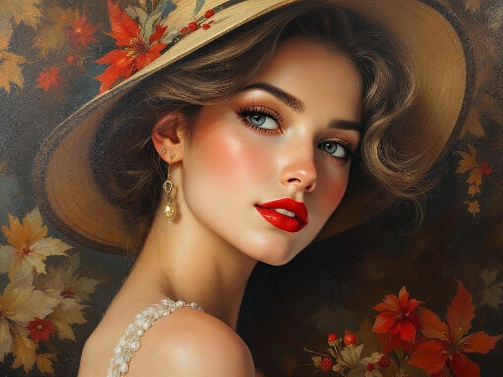 Portrait of a Beautiful Woman in a Glamorous Leyendecker Sty...