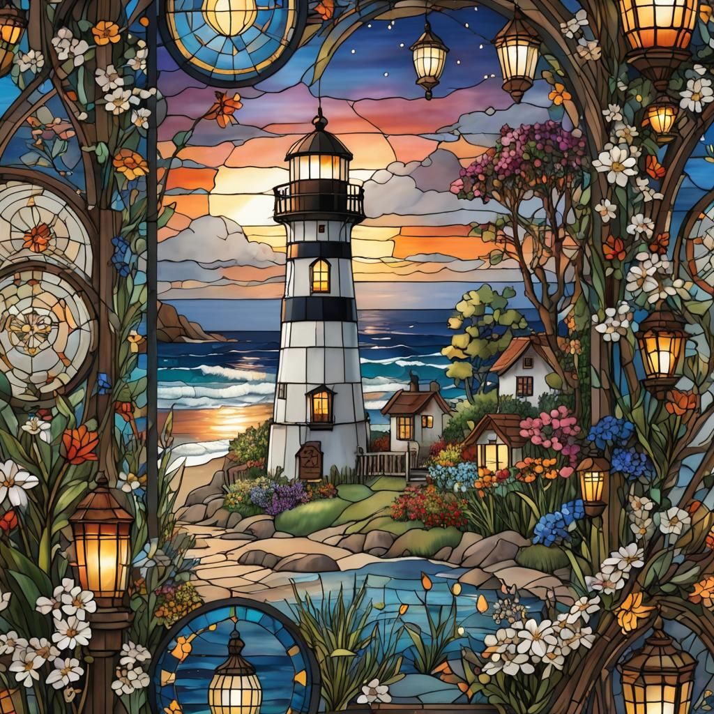 Magical Lighthouse with Vibrant Summer Scene