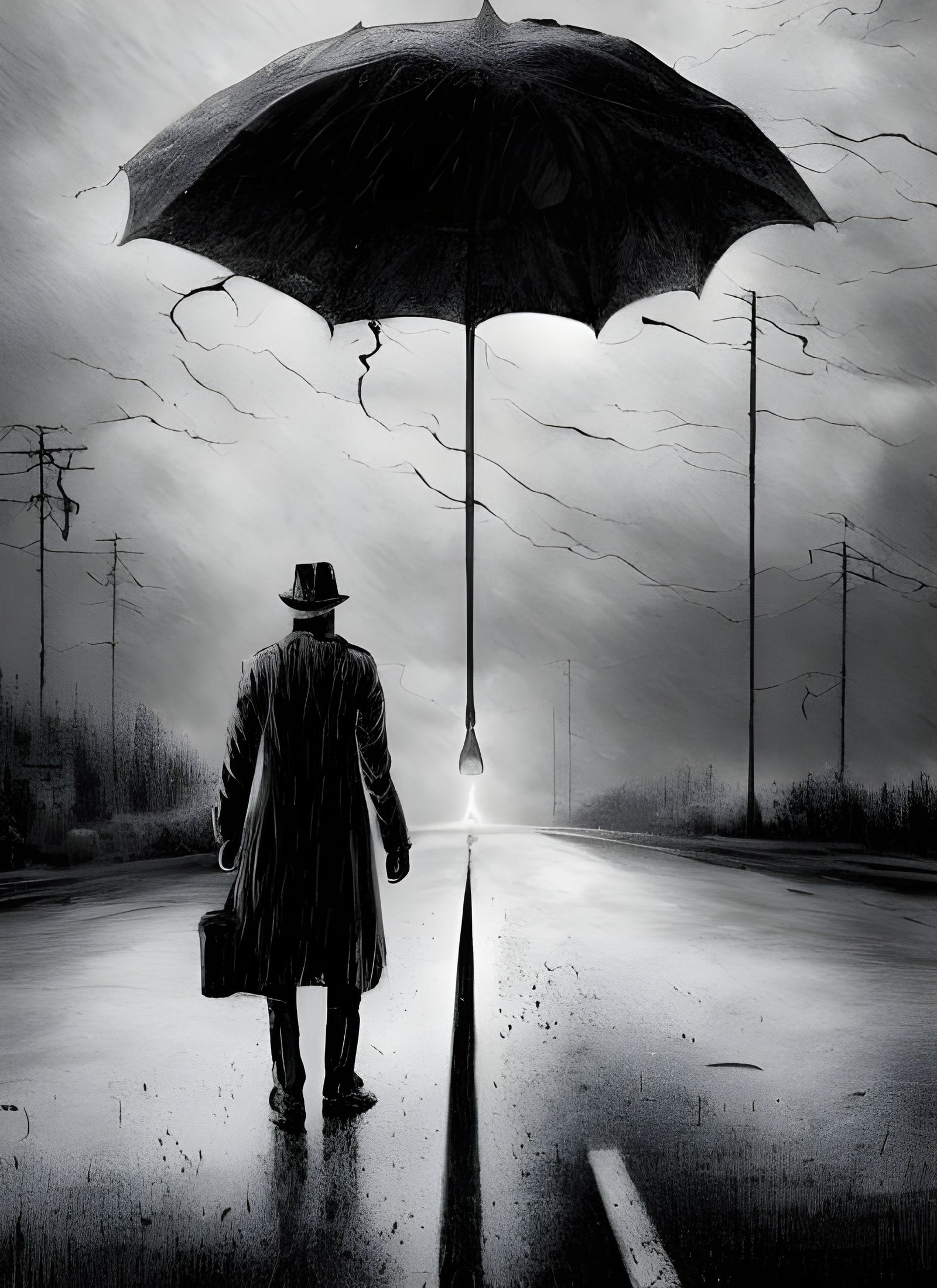 Man In Black on Road of Sorrow: Digital Illustration