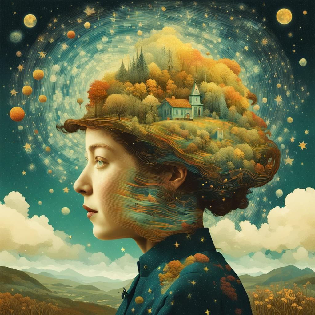 Surreal Mind Journey Portrait in Double Exposure Style