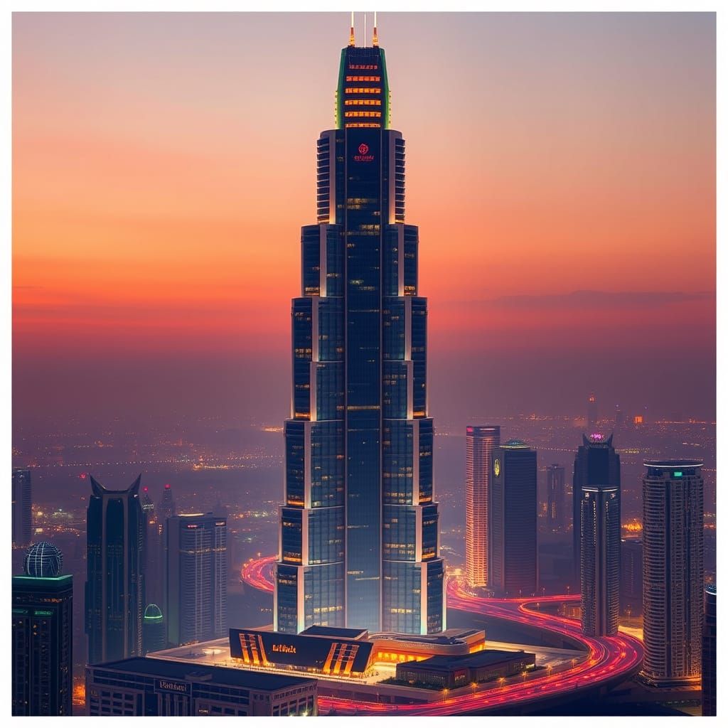 Burg Khalifa: Futuristic Skyscraper at Dusk