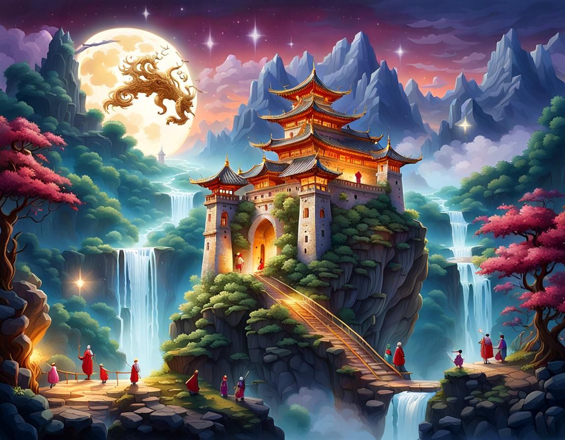 Floating Castle in the Sky: A Surreal Digital Painting