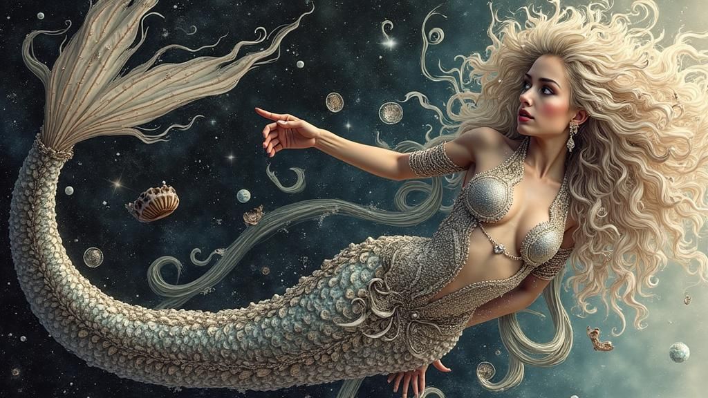 Majestic Mermaid in a Vibrant Artistic Composition