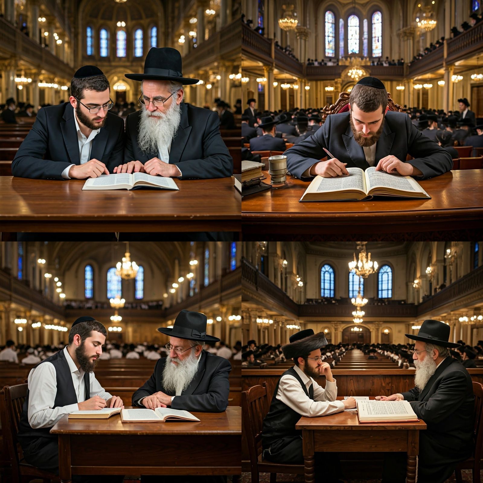 Young Orthodox Jewish Student Studies Talmud with His Rabbi....