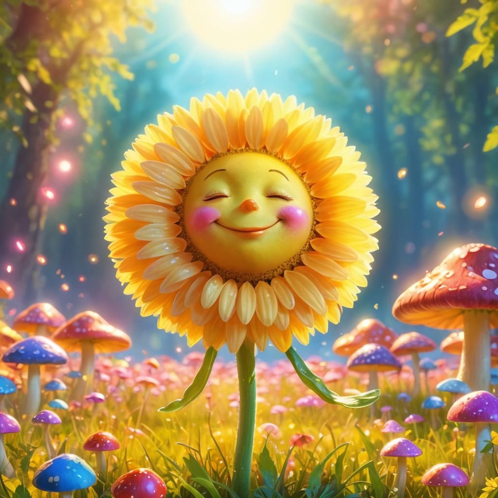 Adorable Pink Daisy Dancing in Psychedelic Meadow