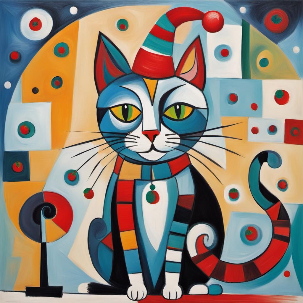 Picasso-Style Christmas Cat Abstract Image