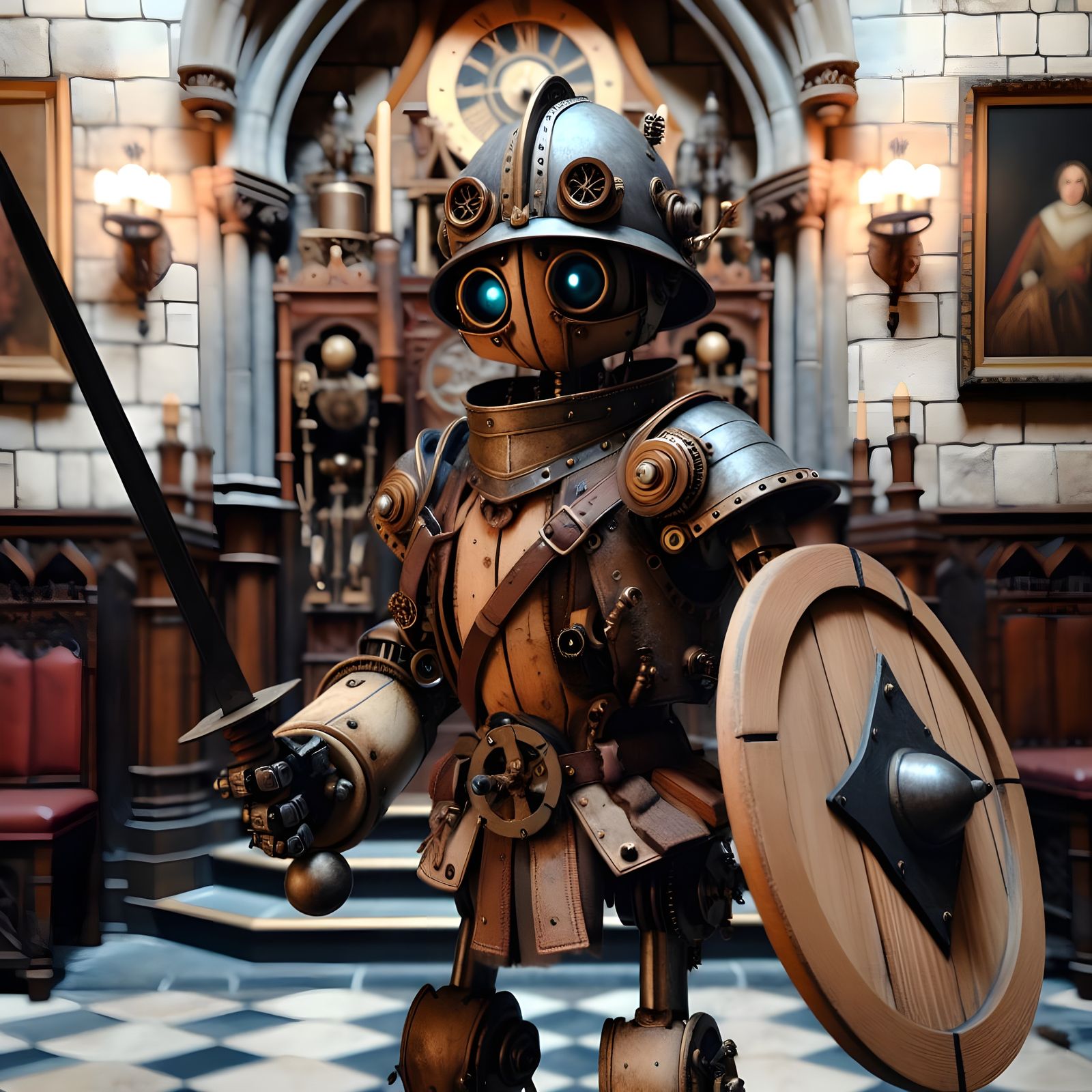 Steampunk Squire Robot in Grand Castle Hall