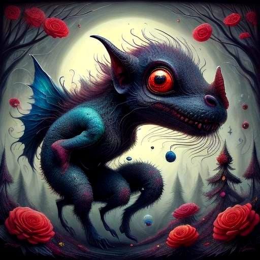 Surreal Demon Creature in Enchanted Forest