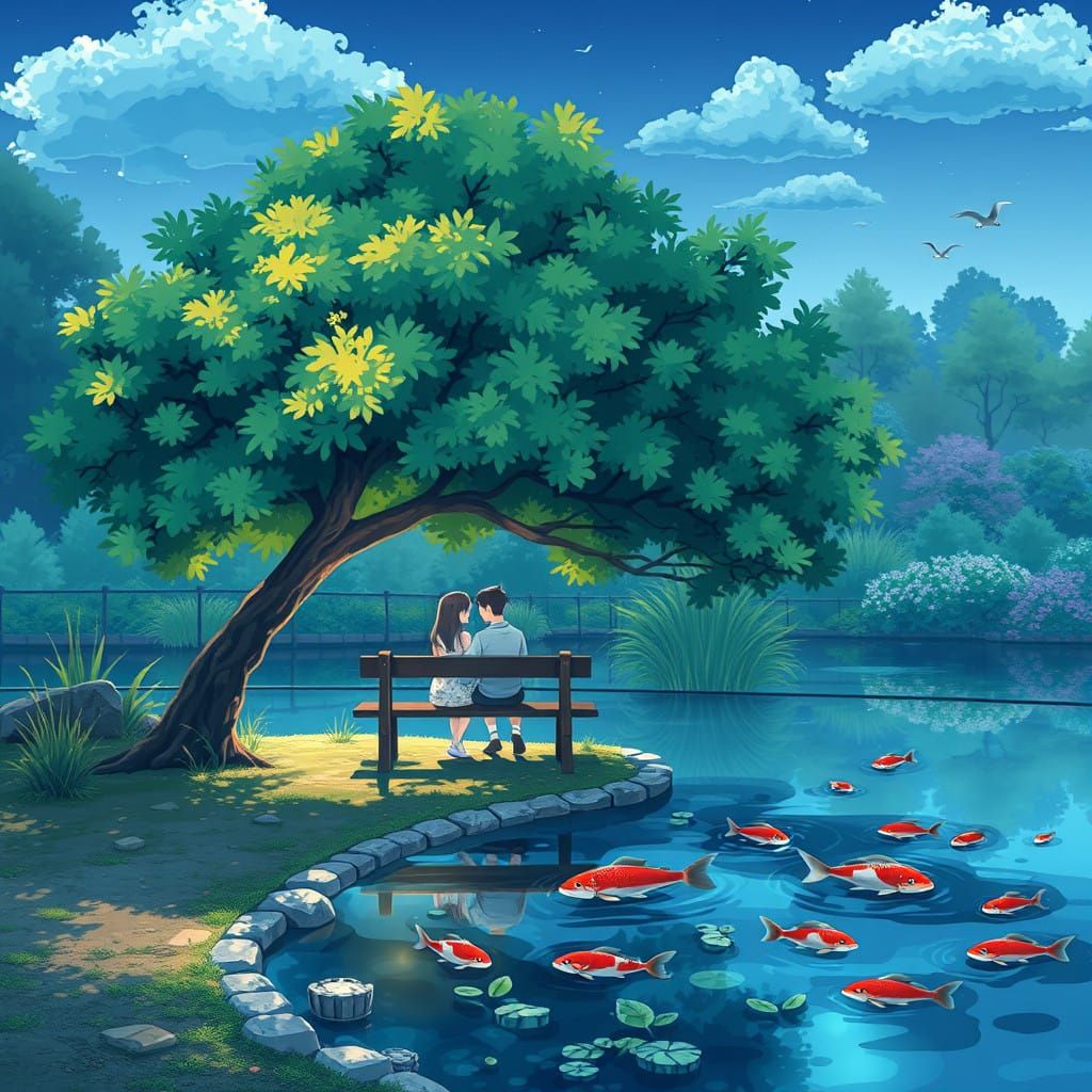 Romantic Scene in Vibrant Cel-Shaded Style