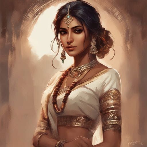 Beautiful Indian Woman Portrait in Royo Style