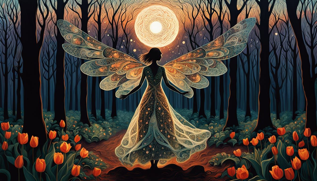 Women with Iridescent Wings Rise from Forest Floor in Whimsi...