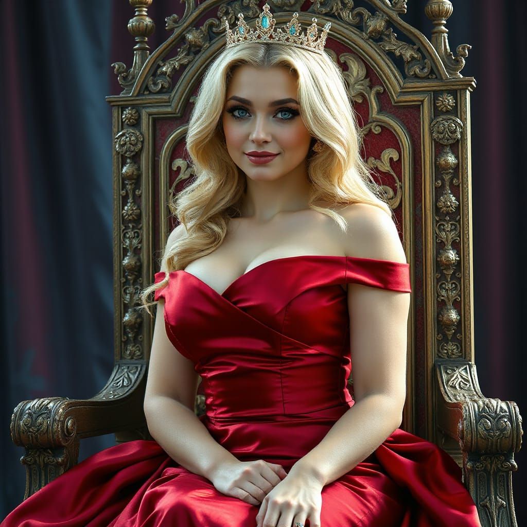 Stunning Queen on Throne in Hyperrealistic Style