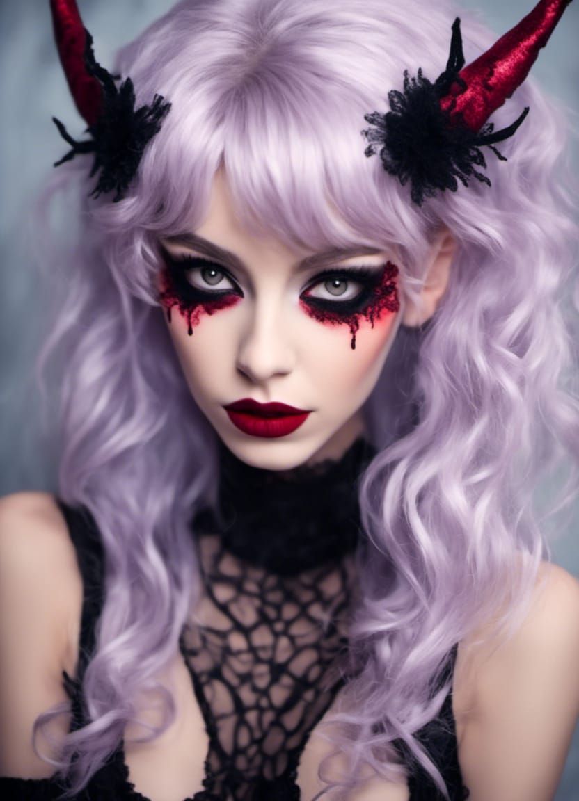 Beautiful Demon Girl in Stockings Photograph