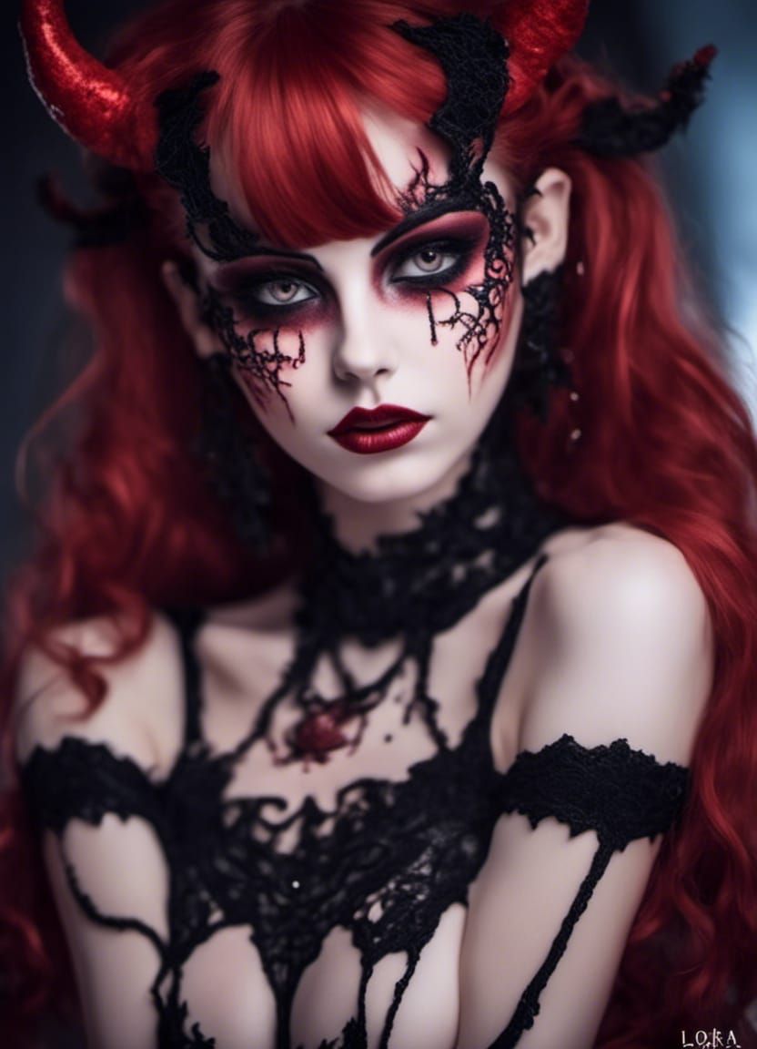 Beautiful Demon Girl in Stockings, AI Generated Photo