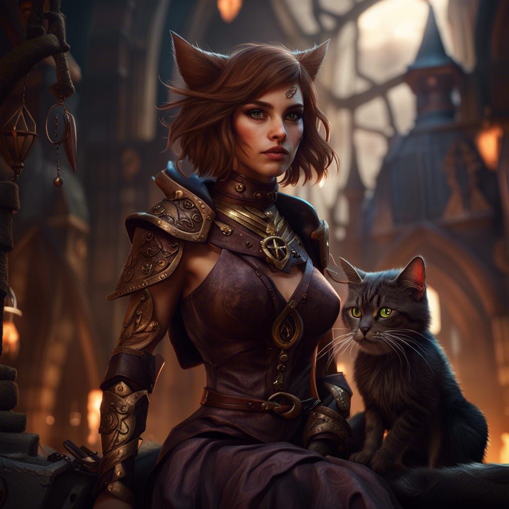 Cat Girl Warlock in Detailed Fantasy Art