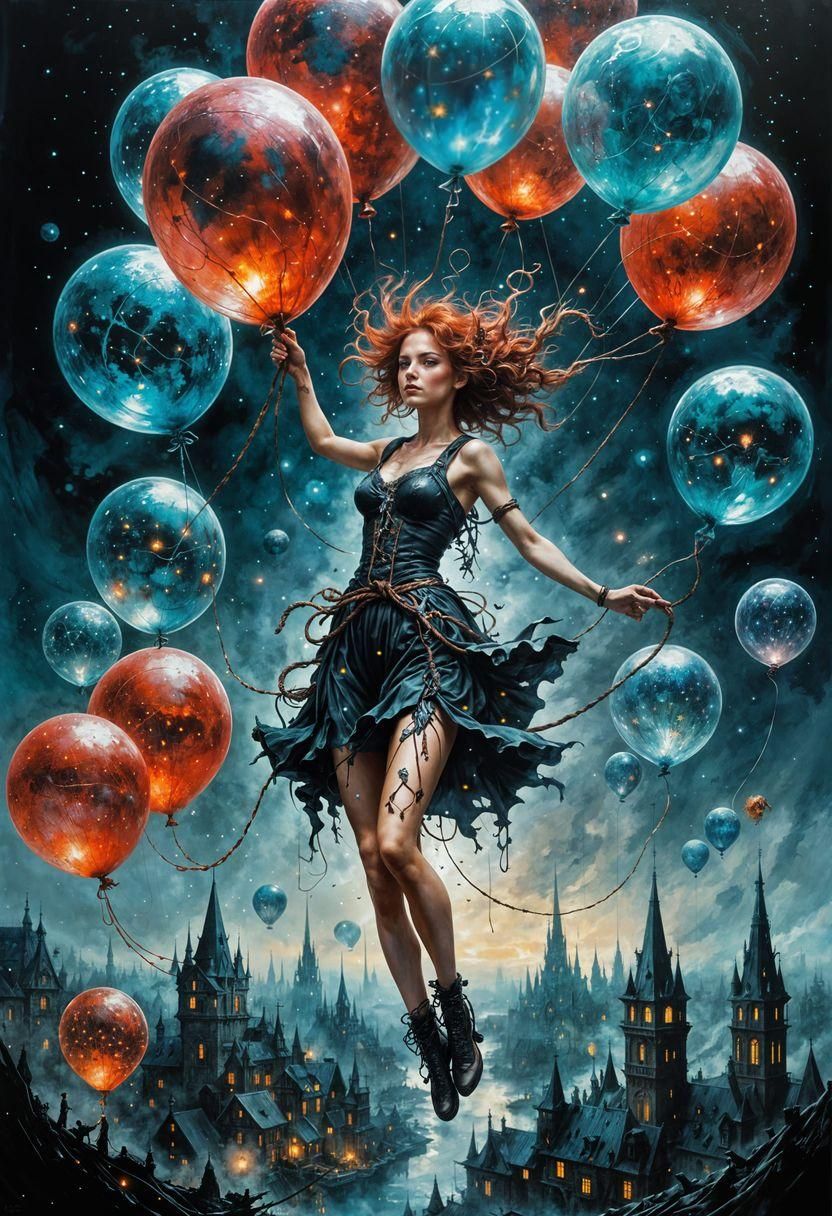 Starscape Acrobat in Dripping Ink Painting Style