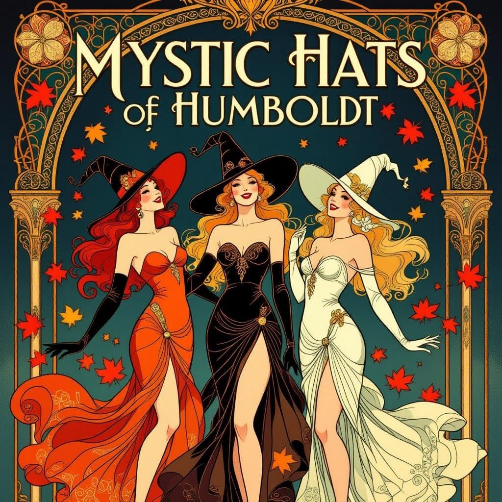 Art Deco "Mystic Hats" Sign with Femme Fatales