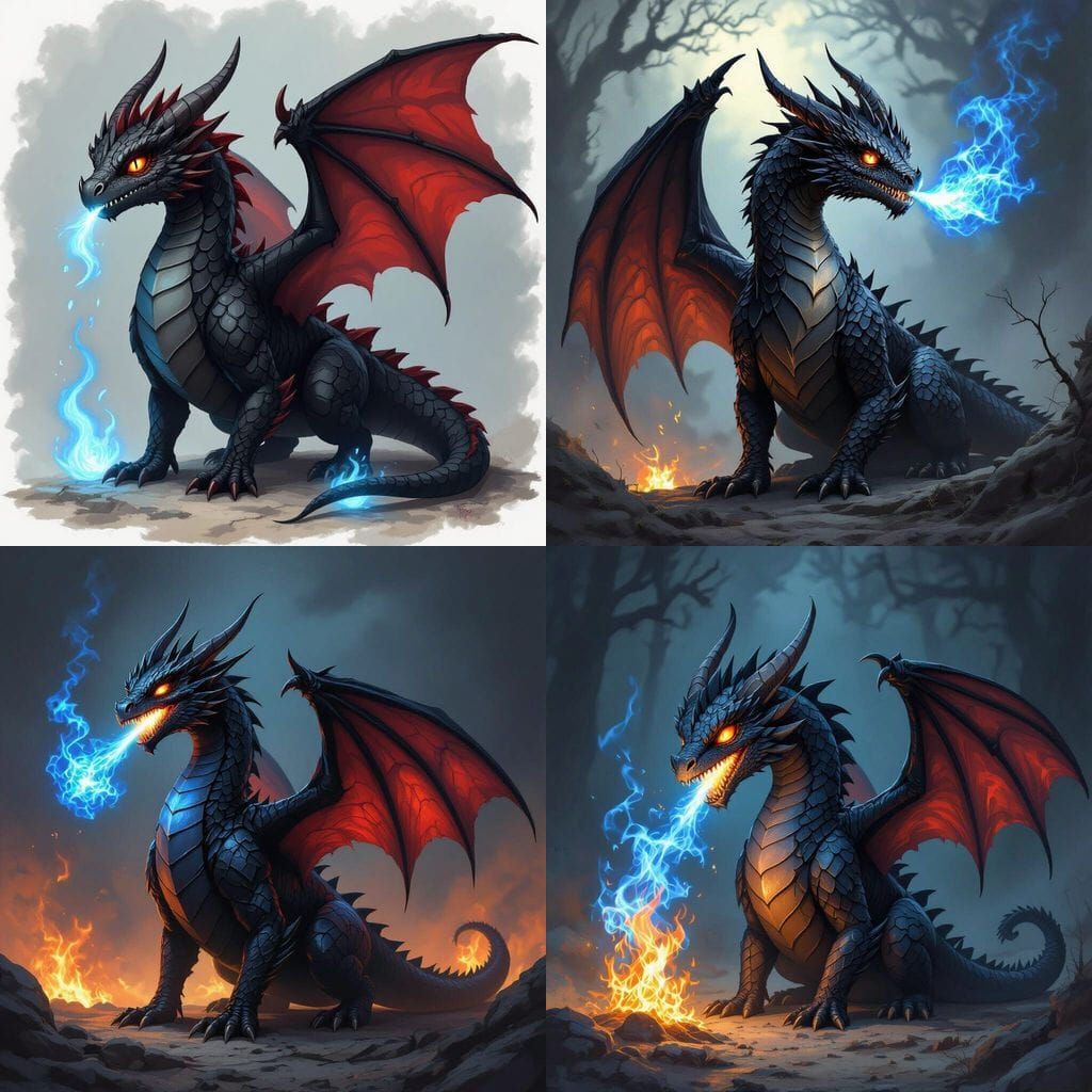 Sinister Shadow Dragon Juvenile with Blue Fire
