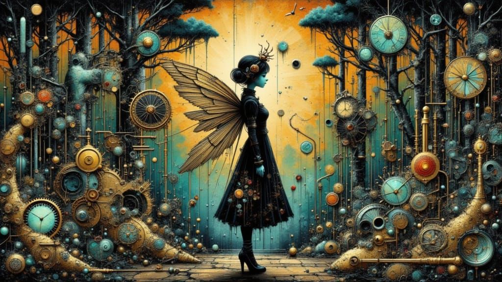 Steampunk Fairy in Enchanted Clockwork Forest