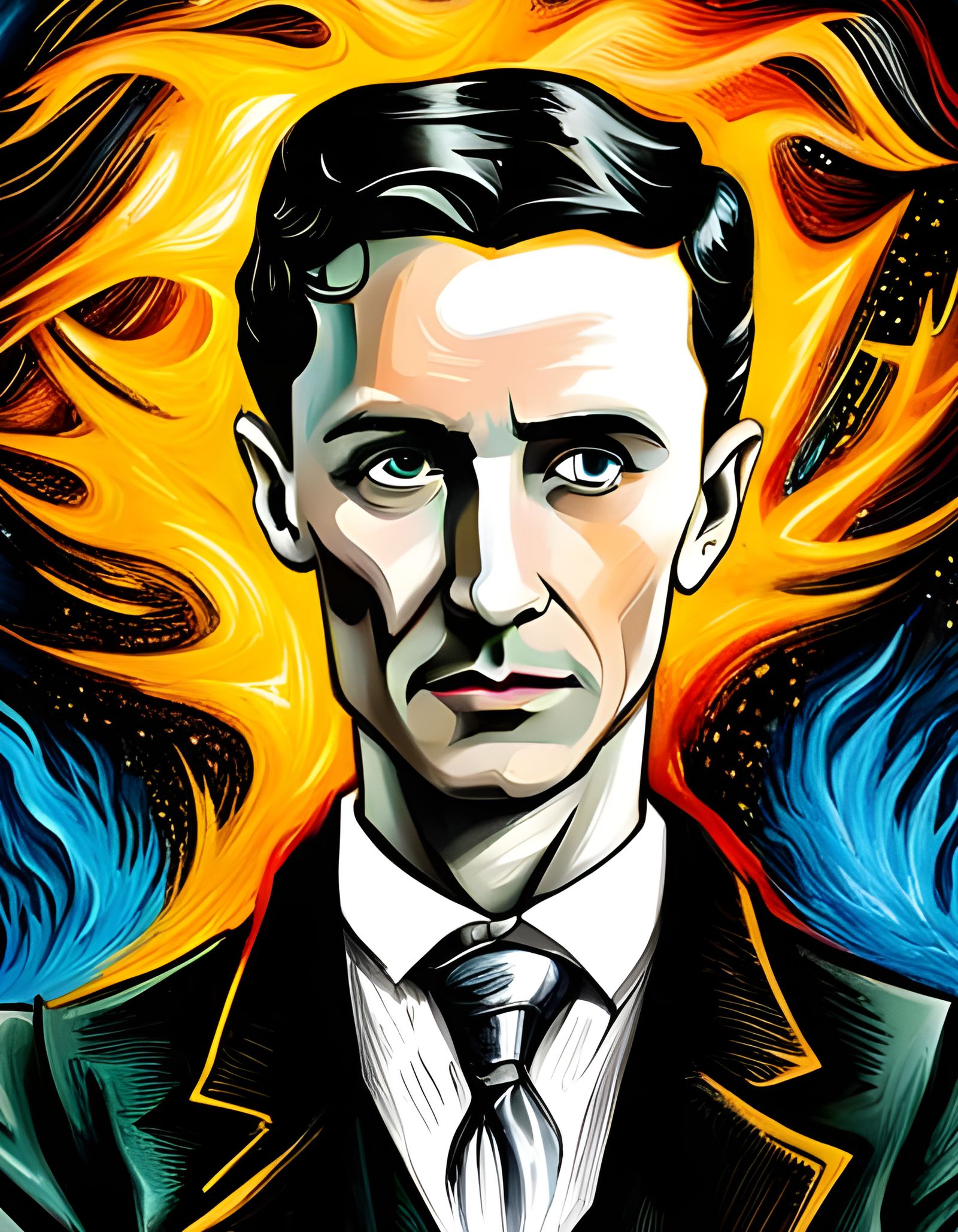 Nikola Tesla Portrait in Art Nouveau Style