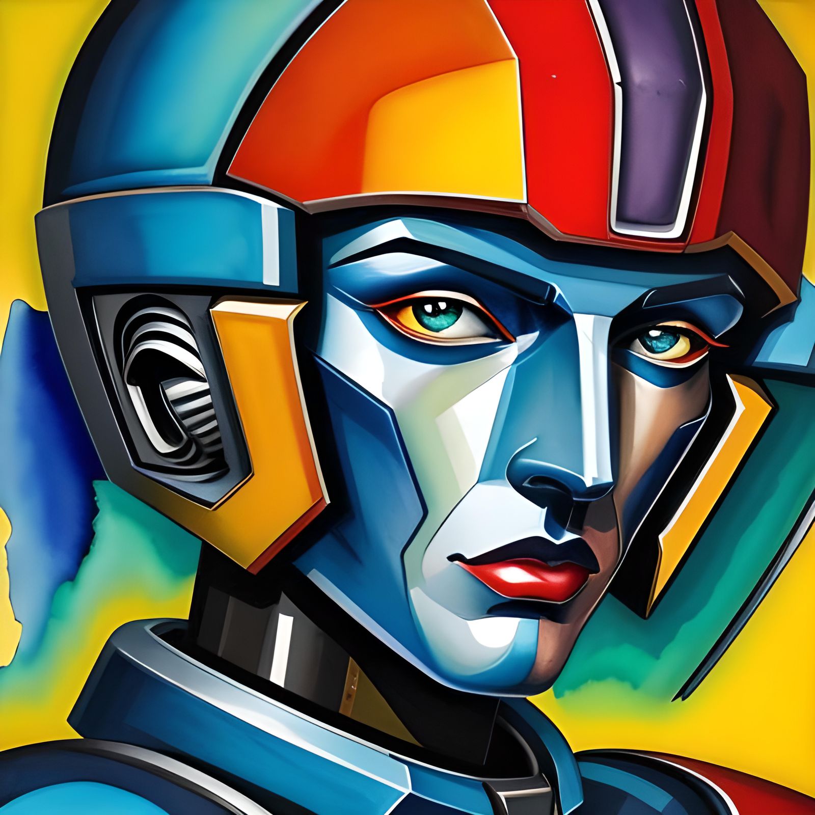 Colorful Cubist Robot Portrait in Retro-Futuristic Style