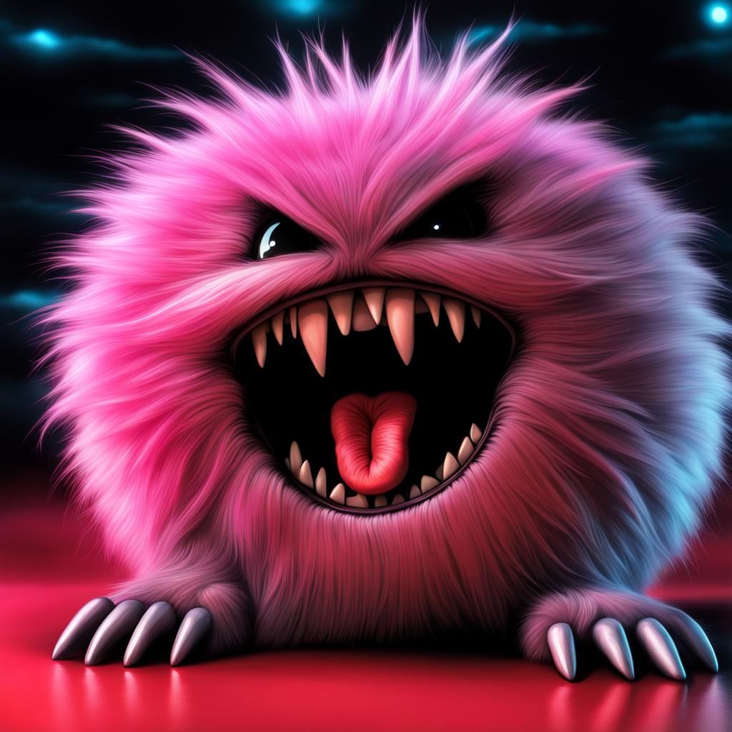 Cute Tribble Monster with Bloody Teeth in HDR