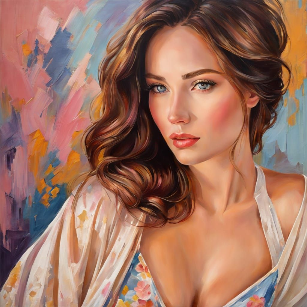 Sensual Woman in Impressionistic Oil Painting