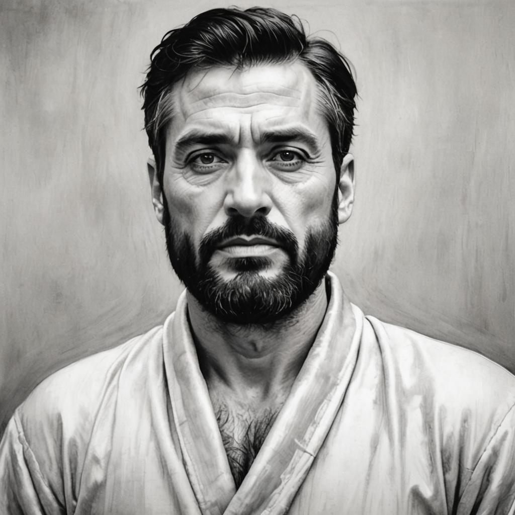 Serious Man in Velvet: Hyperdetailed Charcoal Portrait