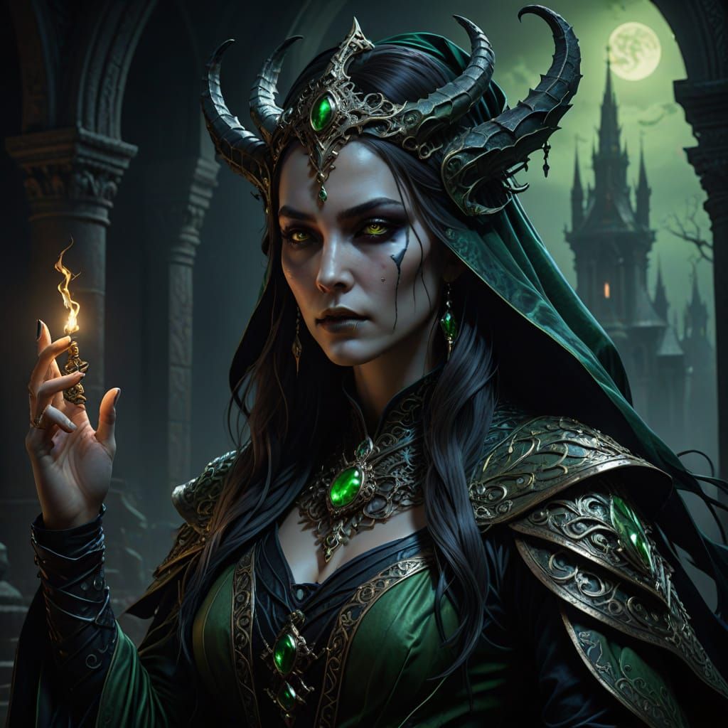 Yuan-Ti Sorceress in Dark Fantasy Oil Painting