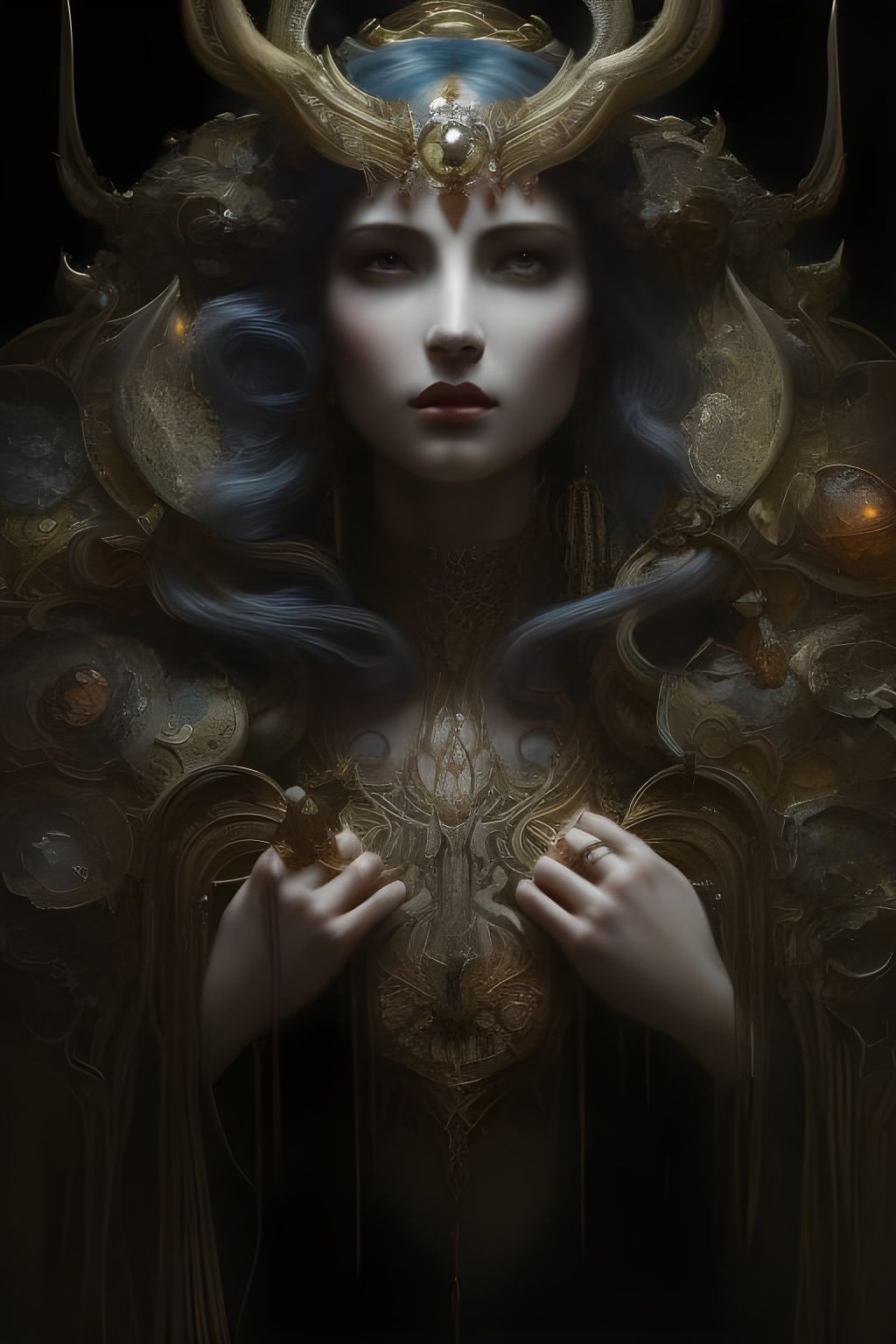 Detailed Angel with Glowing Wings in Art Nouveau Style