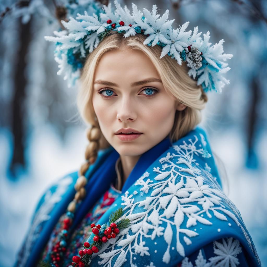 Russian Blonde in Snowy Moscow: A Vibrant Oil Painting