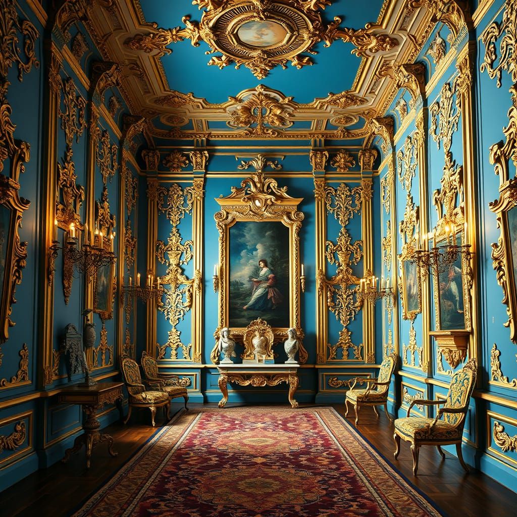 Blue and Gold Baroque Room Interior