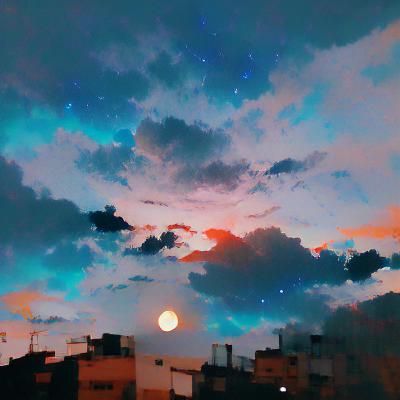 Colorful Celestial Landscape with Moon