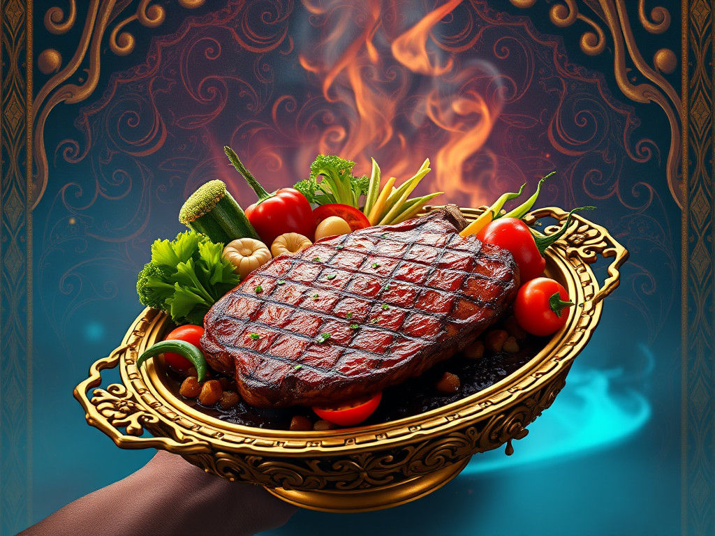 Steak and Vegetables in Fantasy Art Style