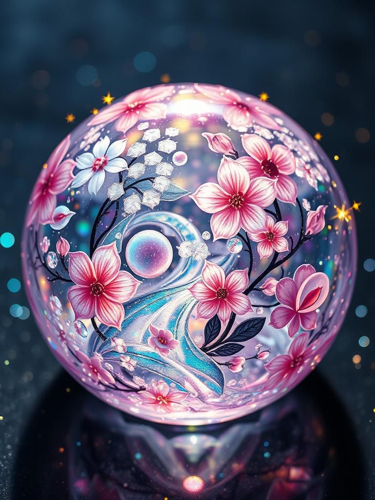 Ornate Glass Paperweight with Floral Design
